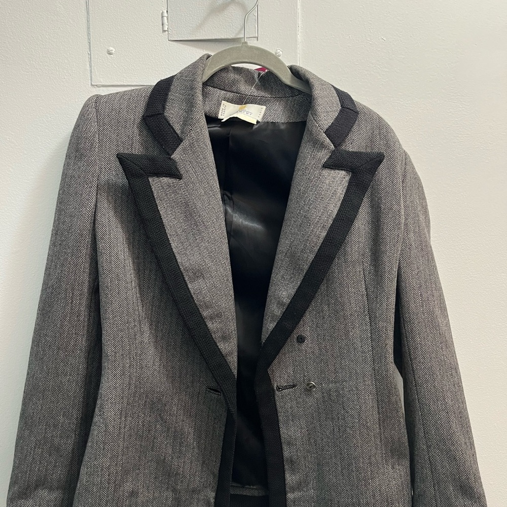 Givenchy Couture Houndstooth Gray and Black Double-Breasted Blazer 38 no belt